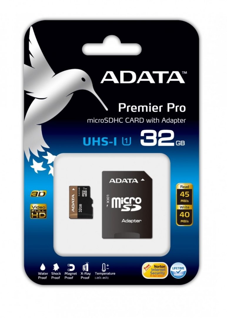 Karta pamięci ADATA karta pamięci Micro SDHC UHS-1 U1 32GB + SDHC Adapter (Full HD) Retail Karta pamięci ADATA karta pamięci Micro SDHC UHS-1 U1 32GB + SDHC Adapter (Full HD) Retail