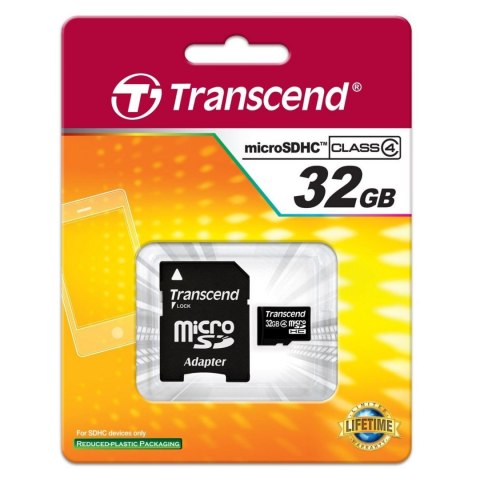 Karta pamięci MicroSD Transcend SDHC 32GB Class 4 + adapter (TS32GUSDHC4)
